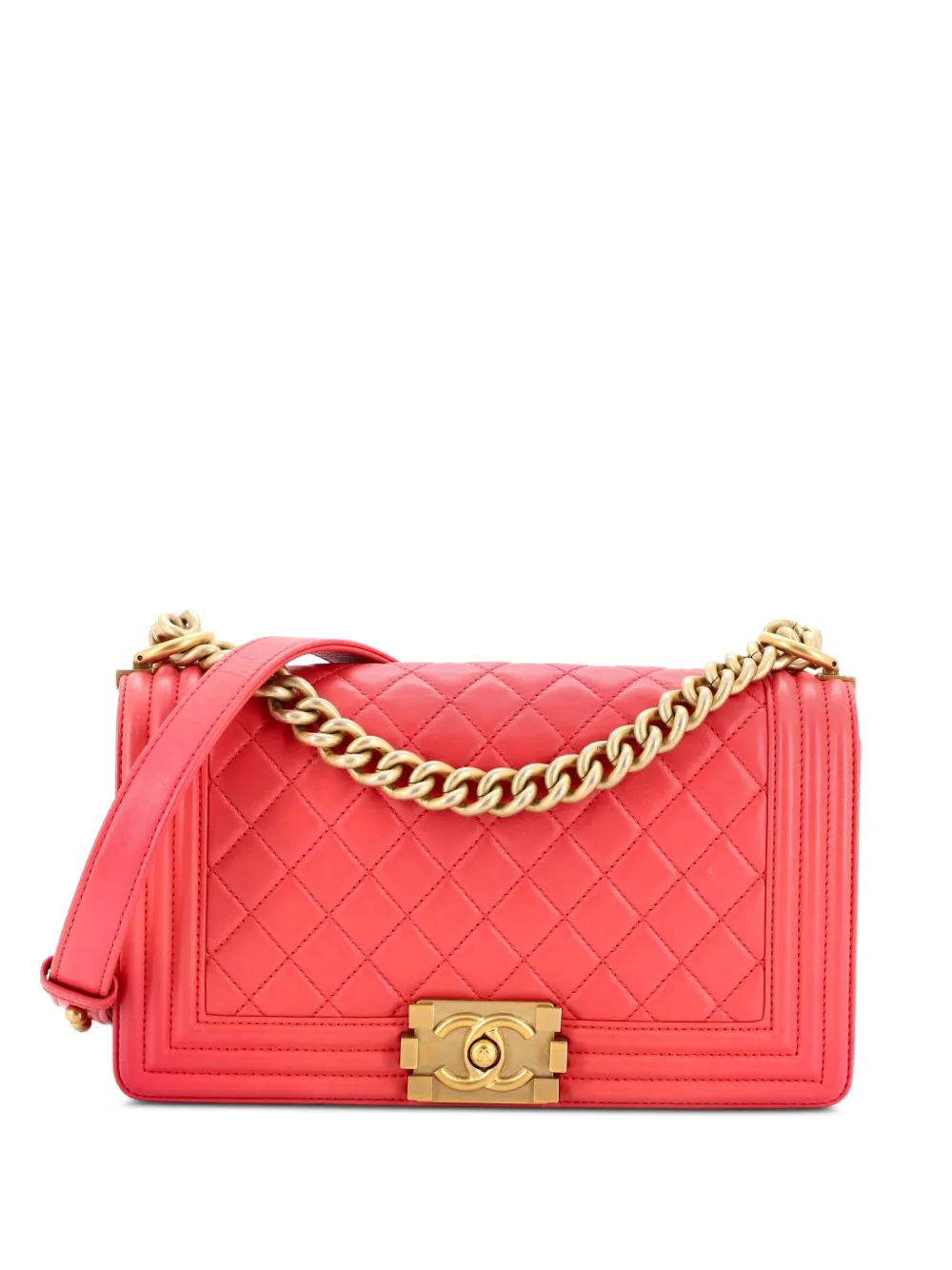 CHANEL Pre-Owned Borsa a spalla Boy media in pelle di agnello trapuntata con battente - Rosa