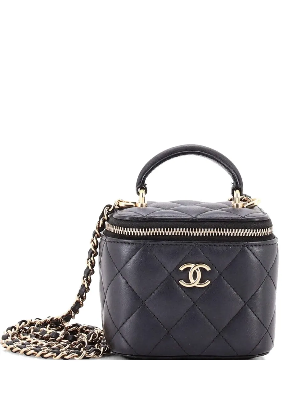 CHANEL Pre-Owned Classic Top Handle Vanity Case with Chain Quilted Lambskin Mini crossbody bag - Black