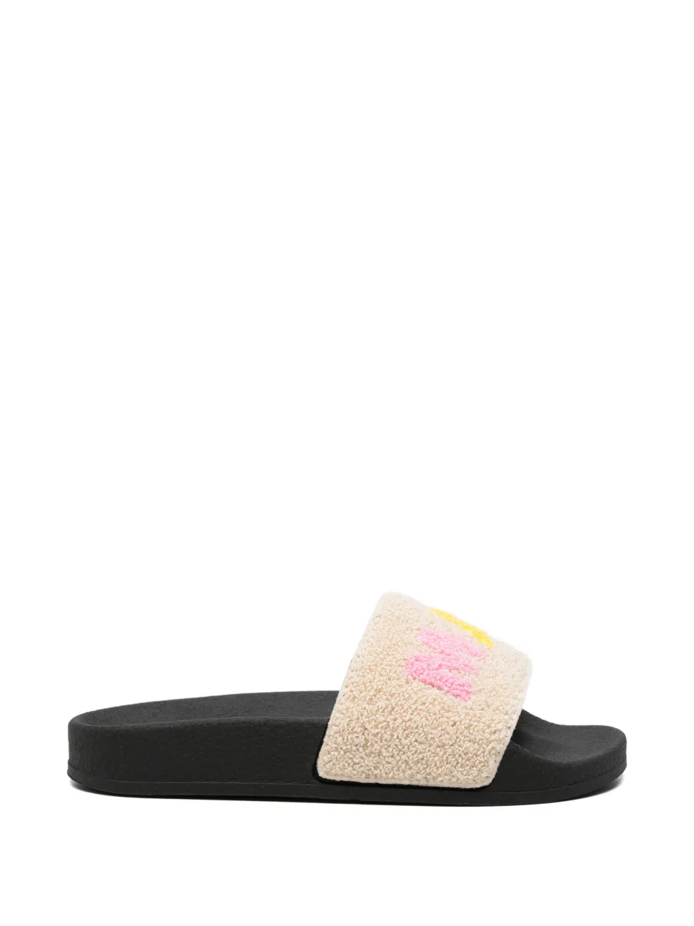Marni Kids logo-embroidered shearling-texture slides - Nude