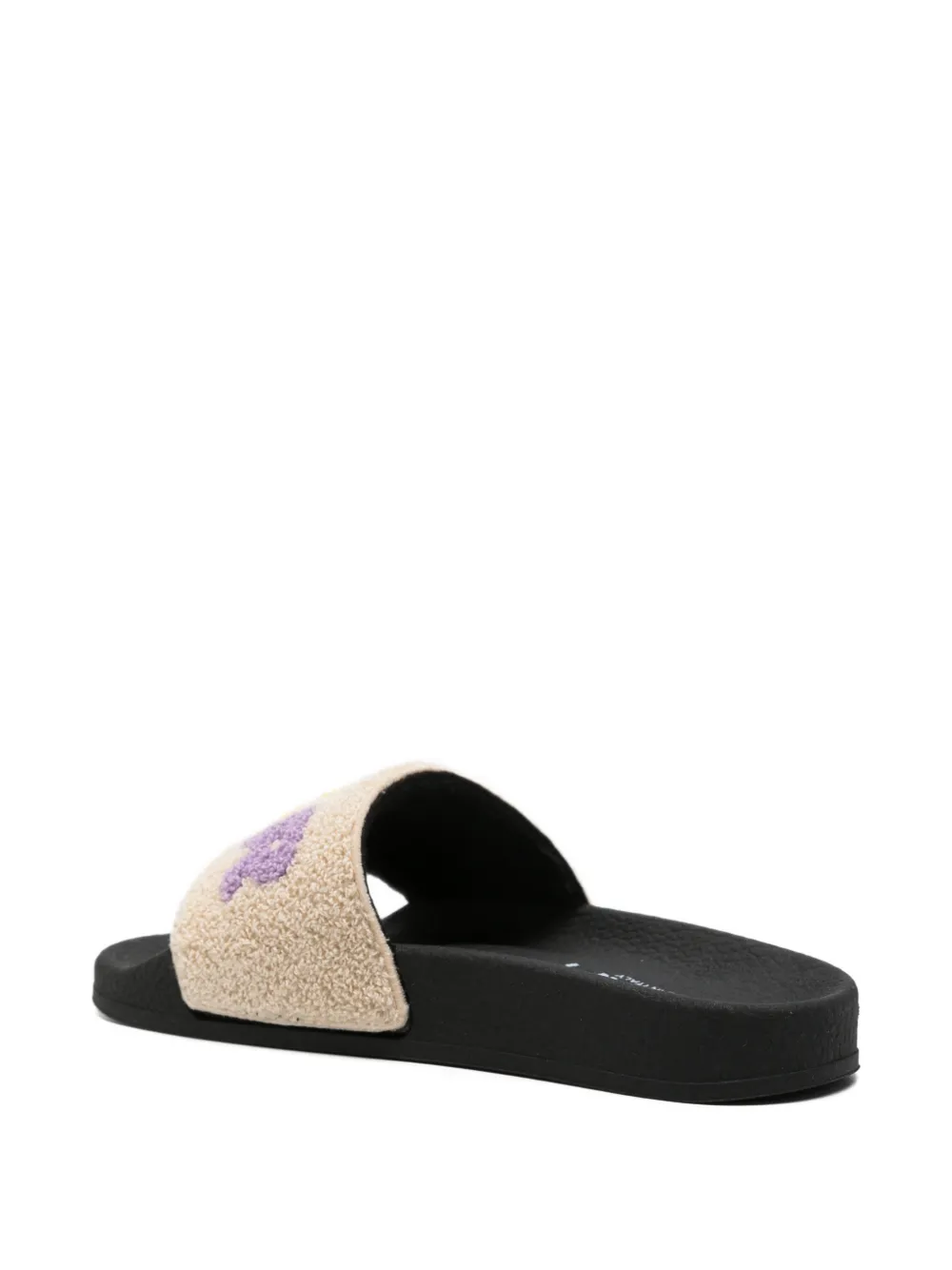 Marni Kids logo-embroidered shearling-texture slides Beige