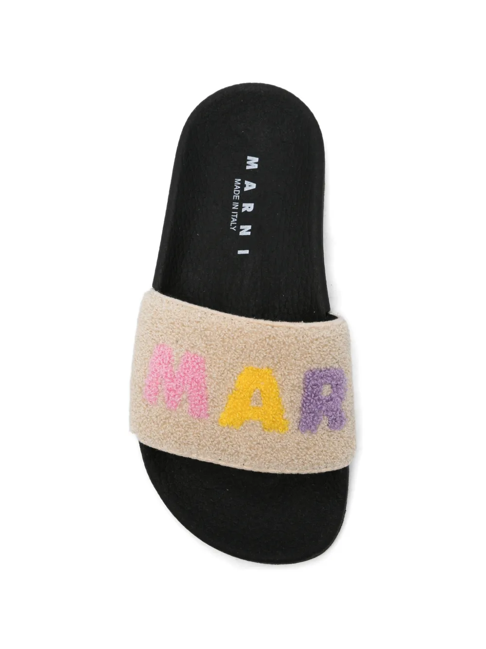 Marni Kids logo-embroidered shearling-texture slides Beige