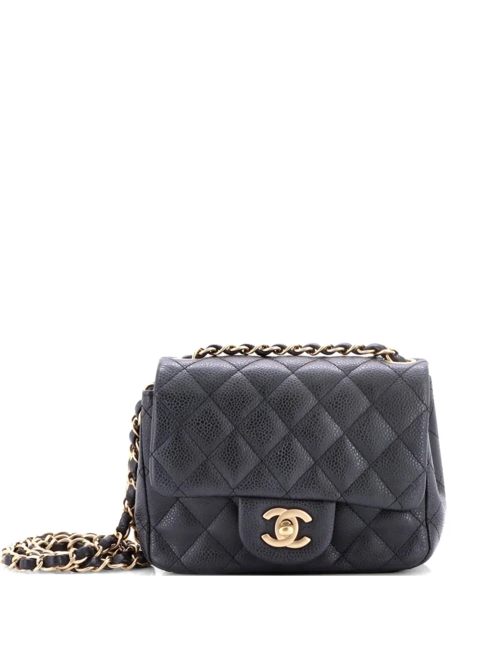 CHANEL Pre-Owned Square Classic Single Flap Bag Quilted Caviar Mini crossbody bag - Nero