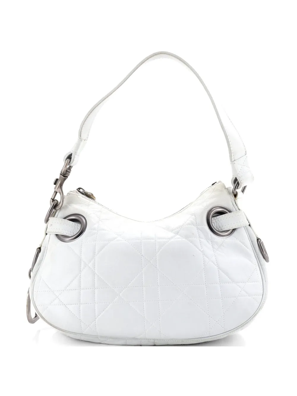 Christian Dior Pre-Owned Kleine gesteppte Lammleder-Tasche mit D-Anhänger - Weiß