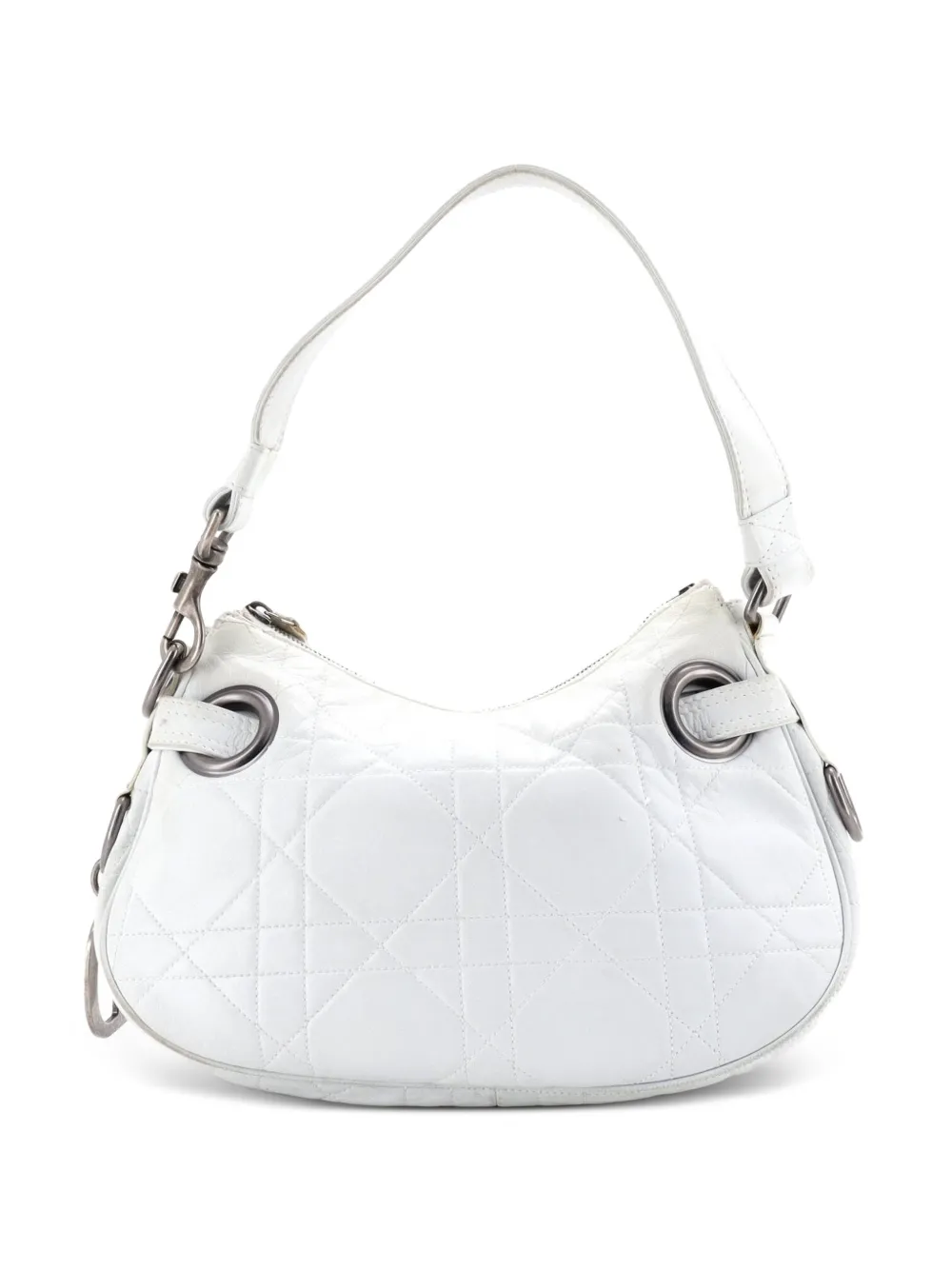 Christian Dior Pre-Owned D Charm Zip Cannage Quilt Lambskin Small hobo bag - White