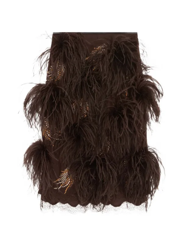 16Arlington Arno Feather-trim Sequin-embellished Midi Skirt in Brown