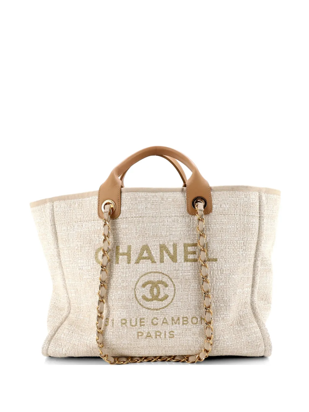 CHANEL Pre-Owned Deauville Raffia with Glitter Detail Medium tote bag - Nude