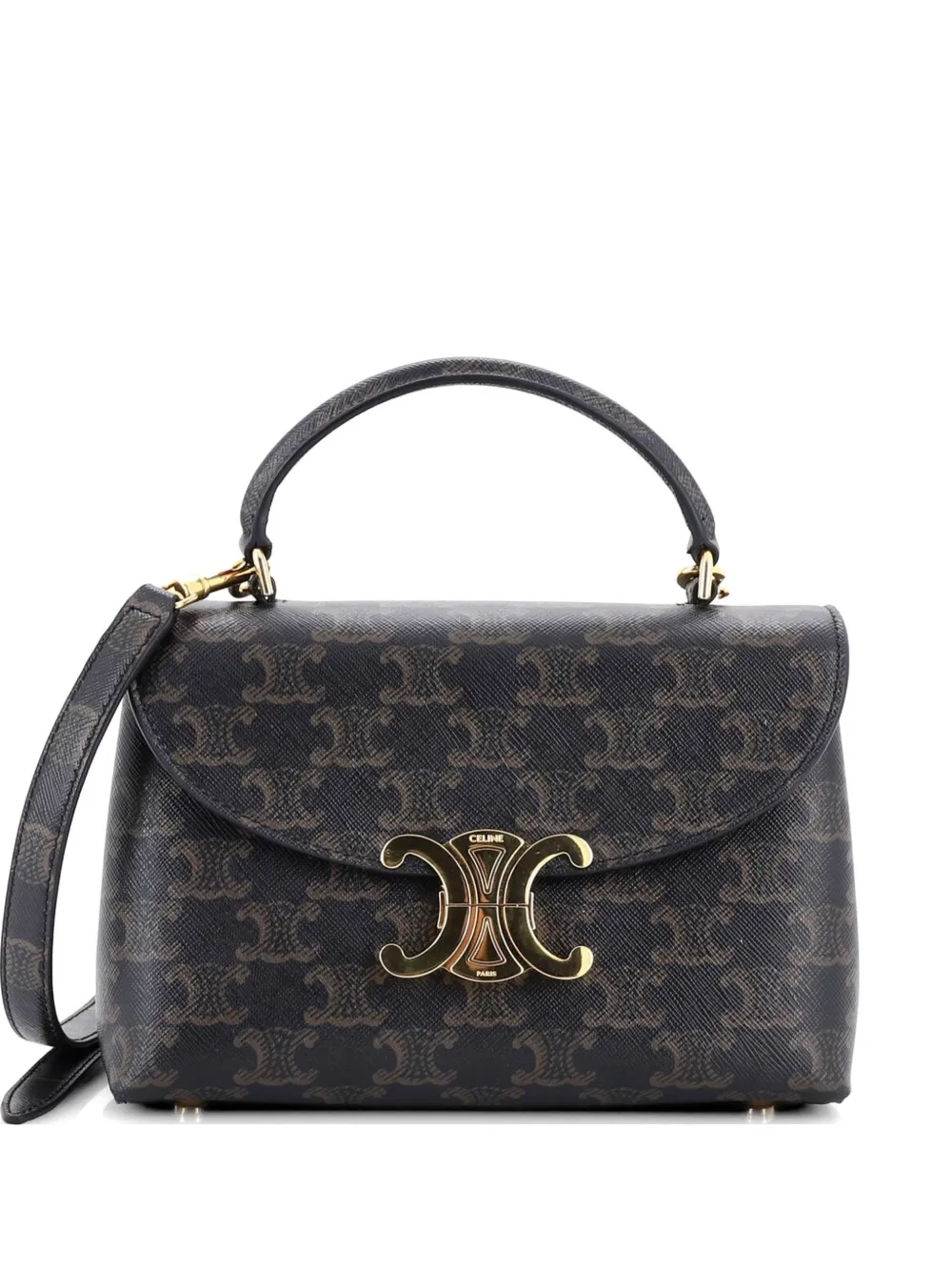 Pre-owned Celine Nino Top Handle Bag Triomphe Coated Canvas Teen Satchel In Brown