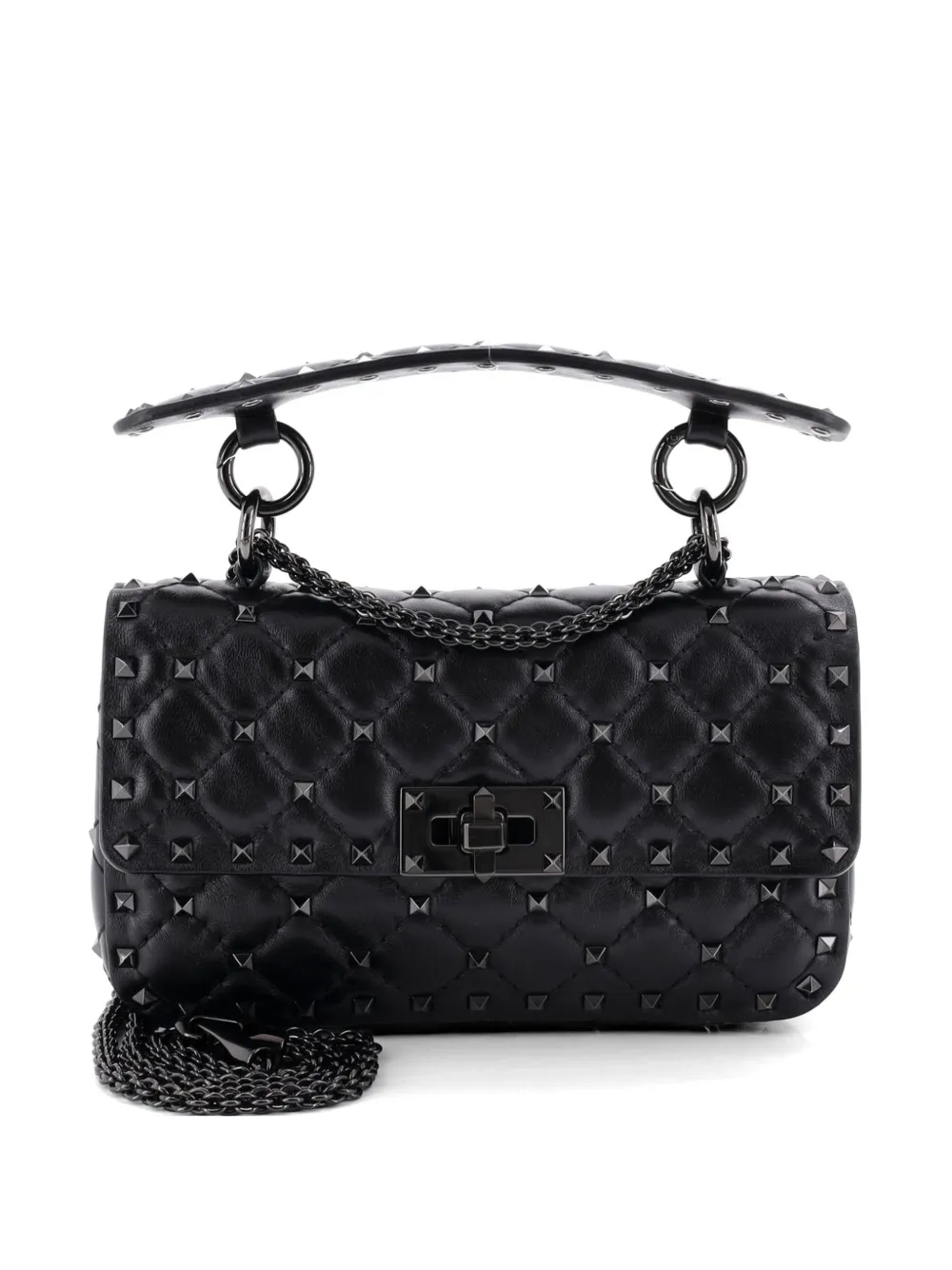 Valentino Garavani Pre-Owned Rockstud Spike Flap Bag Quilted Leather Small crossbody bag - Nero