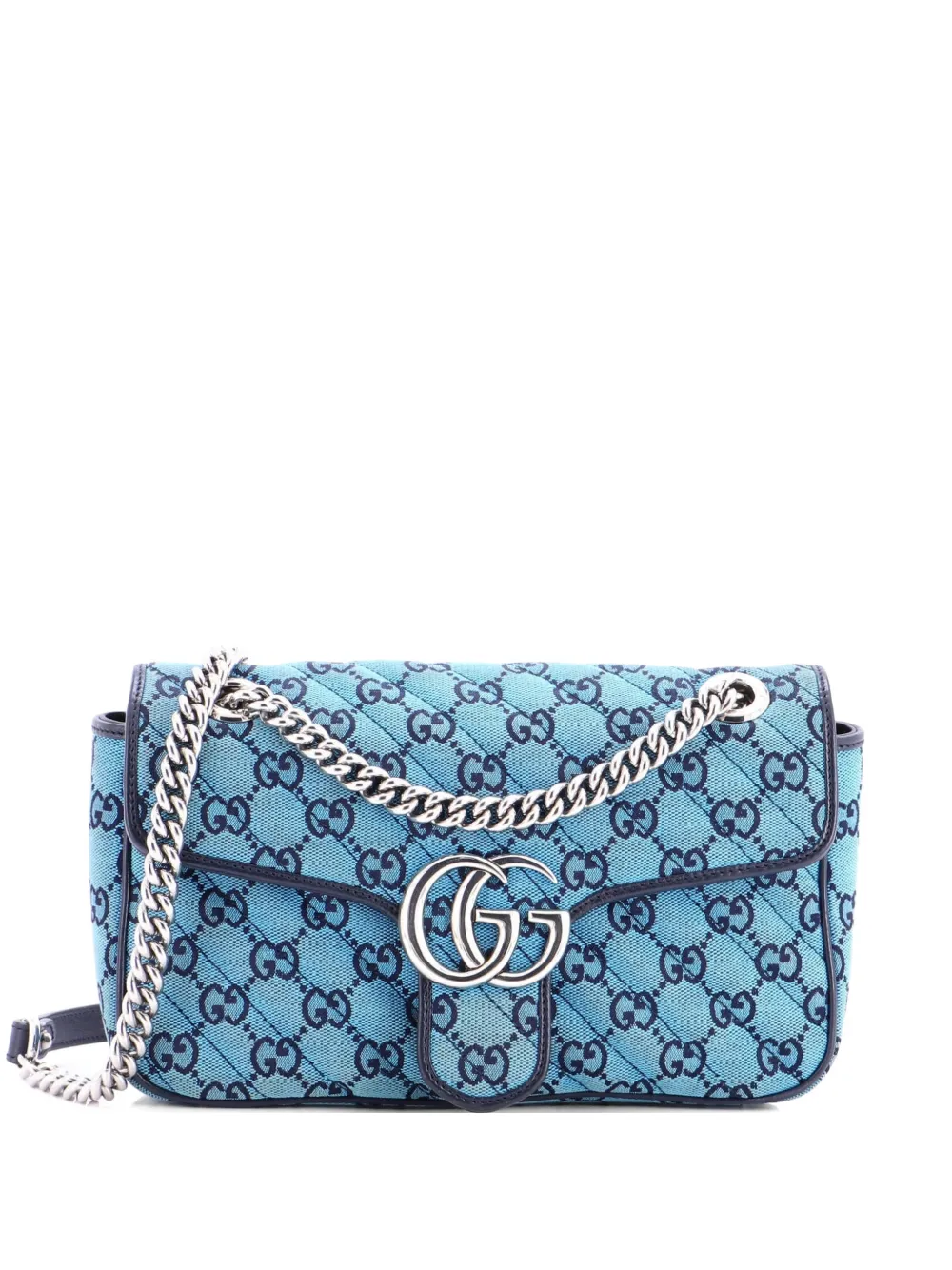 Gucci Pre-Owned GG Marmont Flap Bag Diagonal Quilted GG Canvas with Leather Small shoulder bag - Blu