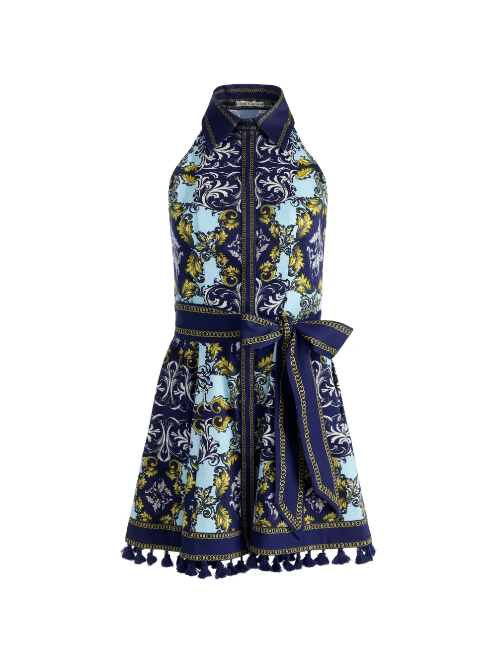 alice + olivia baroque-print halterneck dress - Blu
