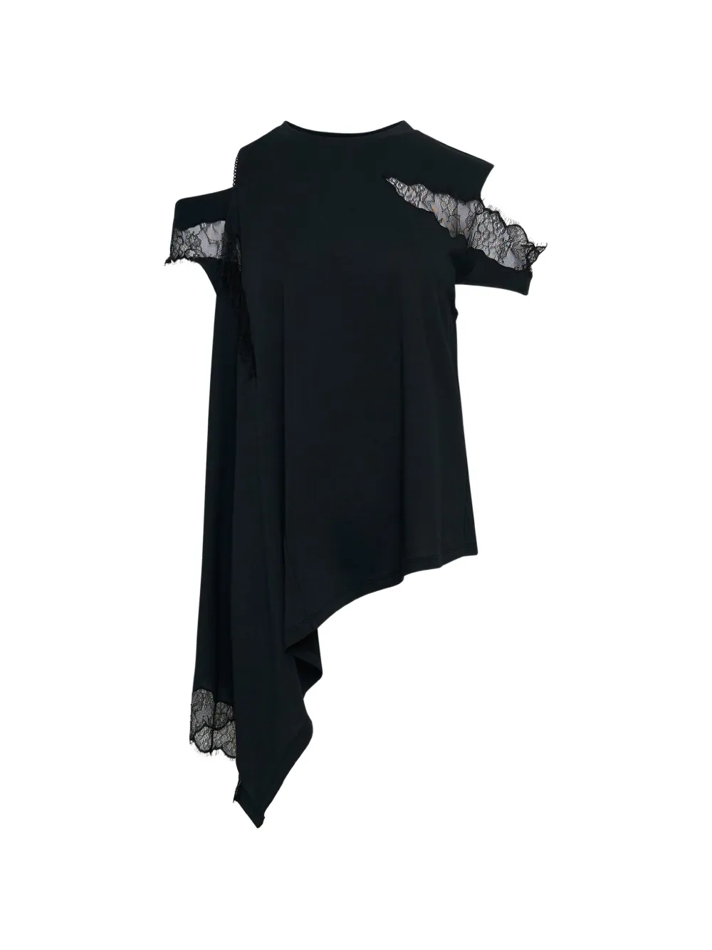 YCH lace-trim asymmetric top - Nero