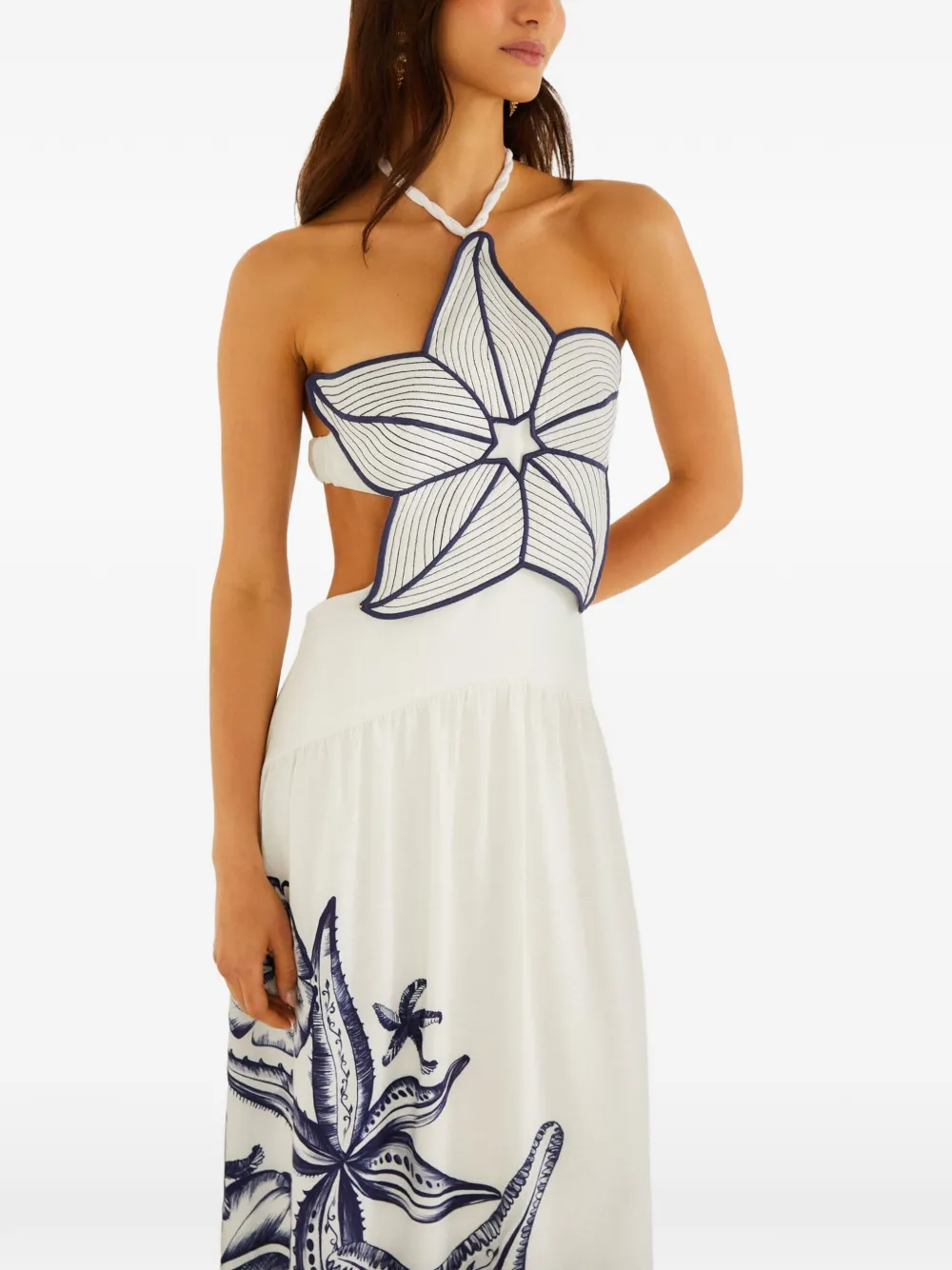 FARM Rio off-white Coast Stars 3D bodice maxi dress