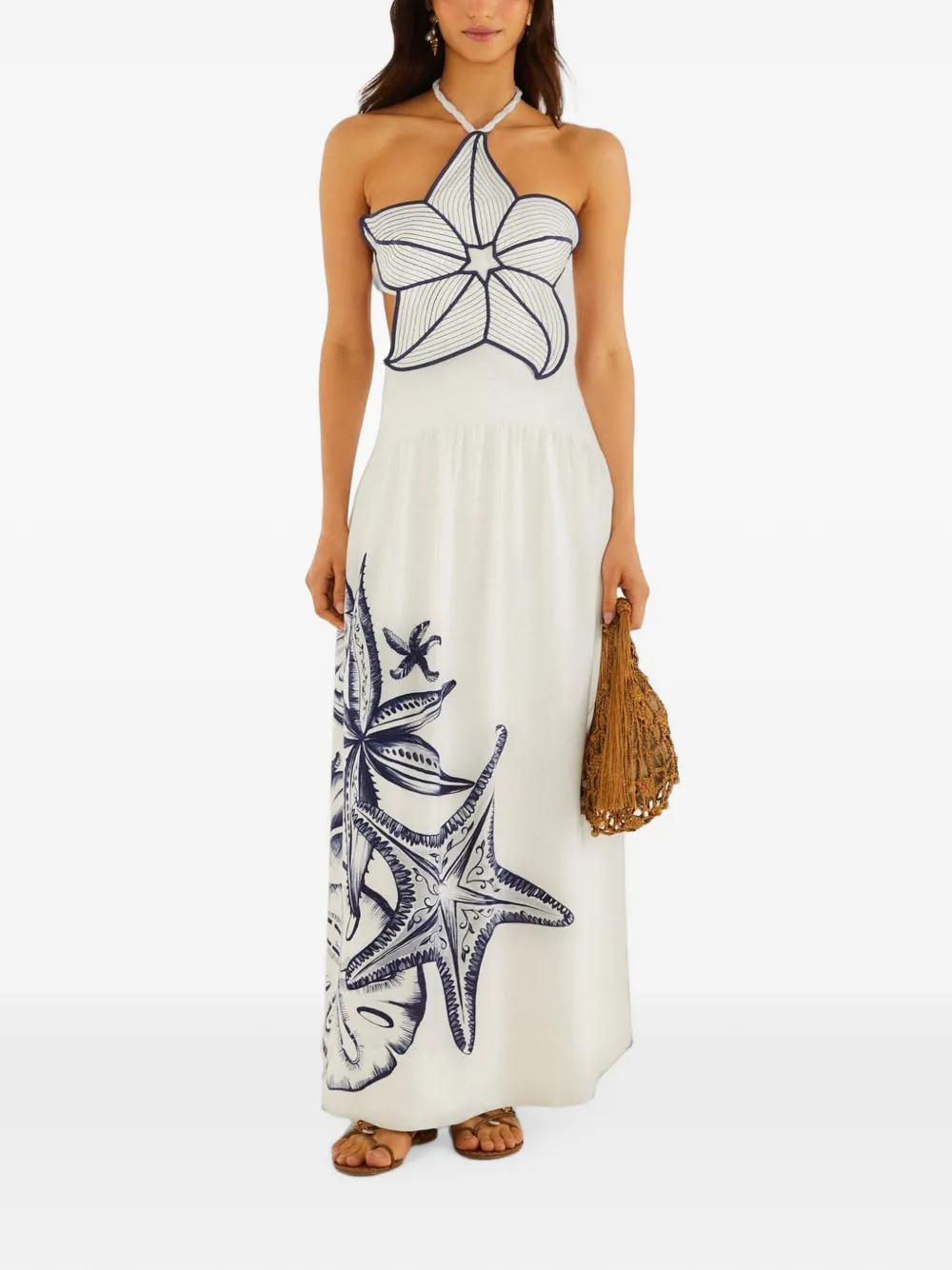 FARM Rio off-white Coast Stars 3D bodice maxi dress