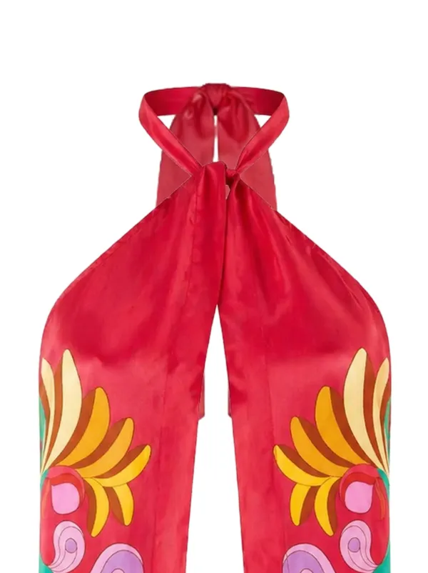 FARM Rio graphic-print Halterneck Top | Red | FARFETCH