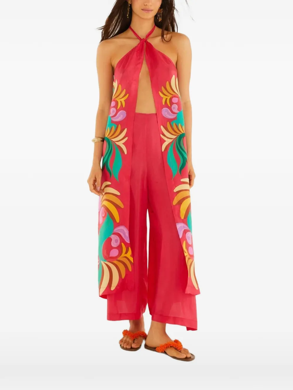 FARM Rio graphic-print halterneck top