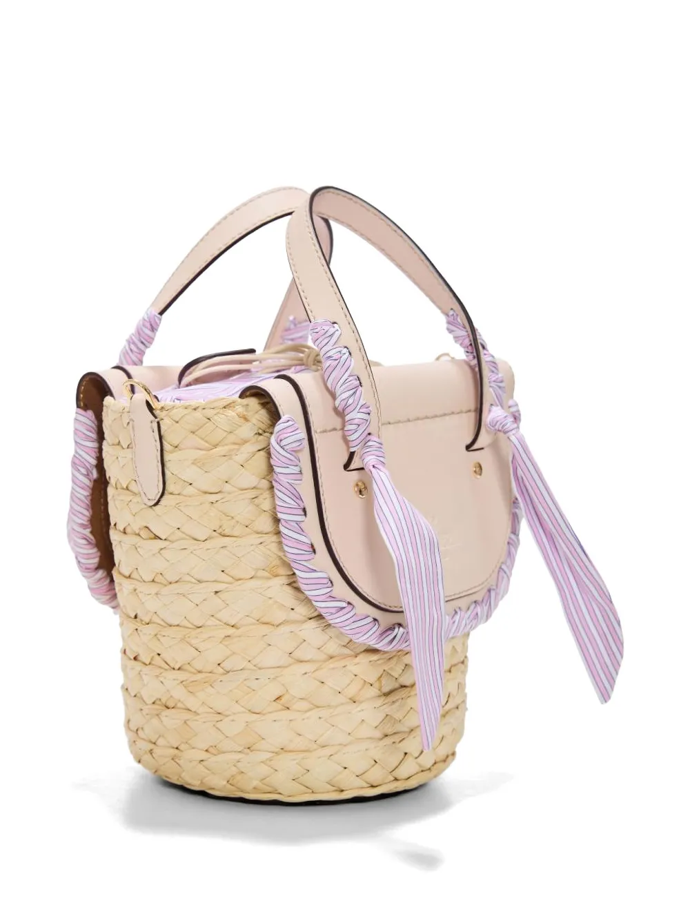 CUBA LAB Habanera shopper met gestreepte afwerking en raffia textuur Beige