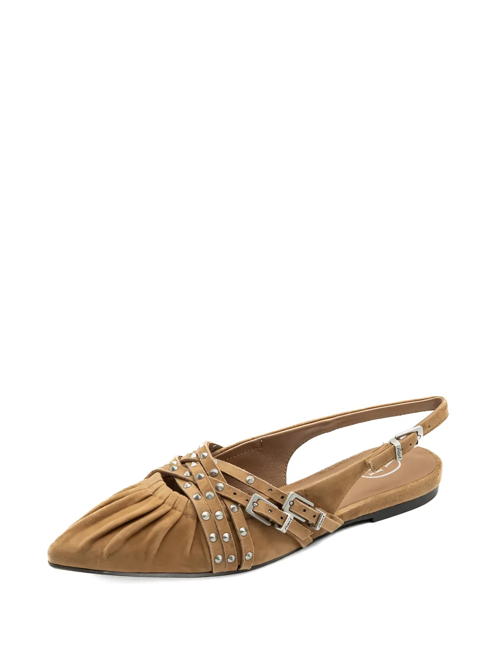 Ash Bianca stud-embellished ruched flat pumps Beige