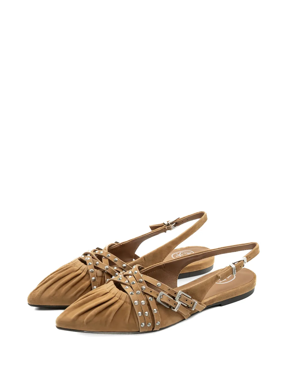 Ash Bianca stud-embellished ruched flat pumps Beige