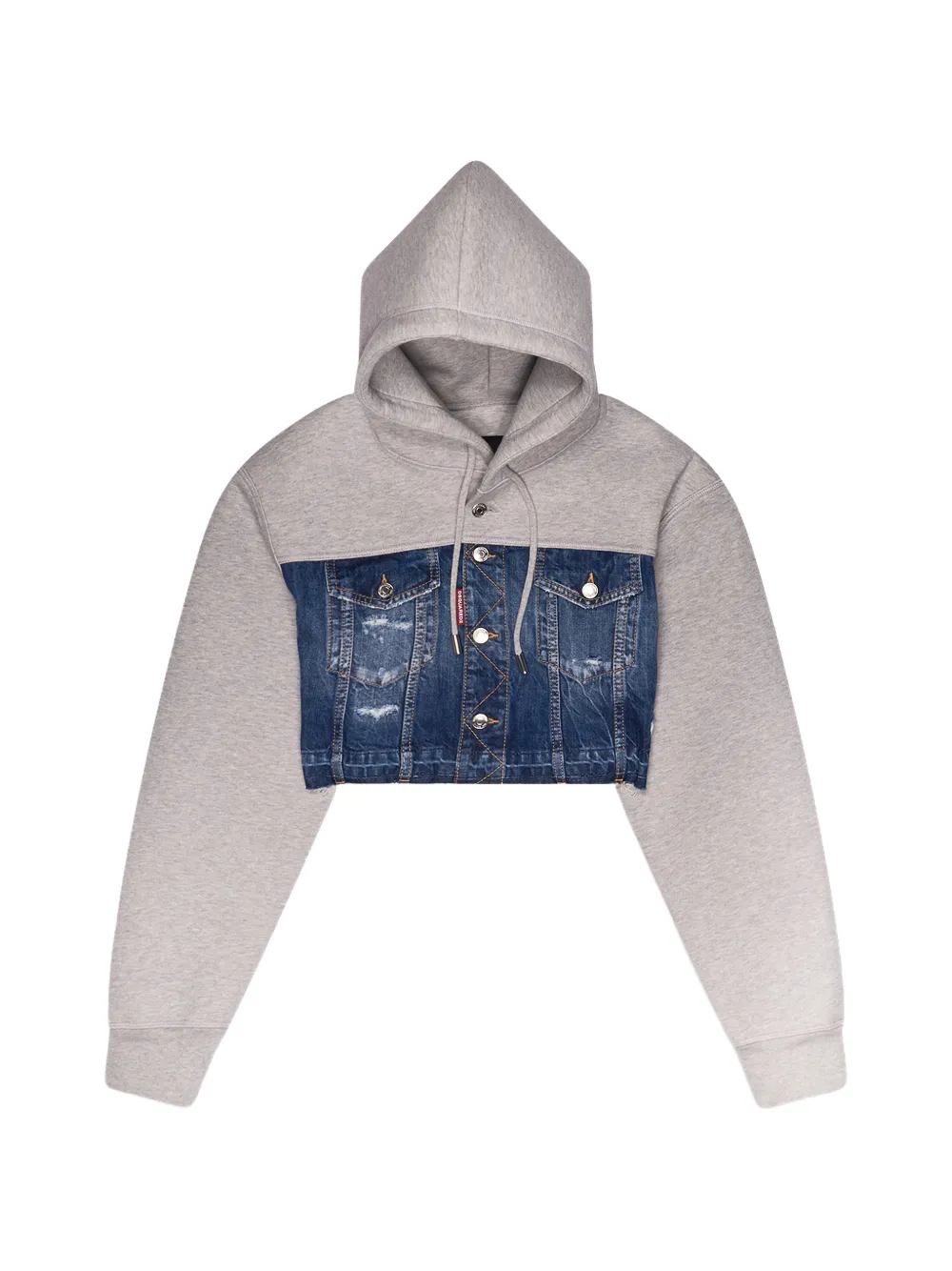 DSQUARED2 cropped denim-mix hoodie - Grey