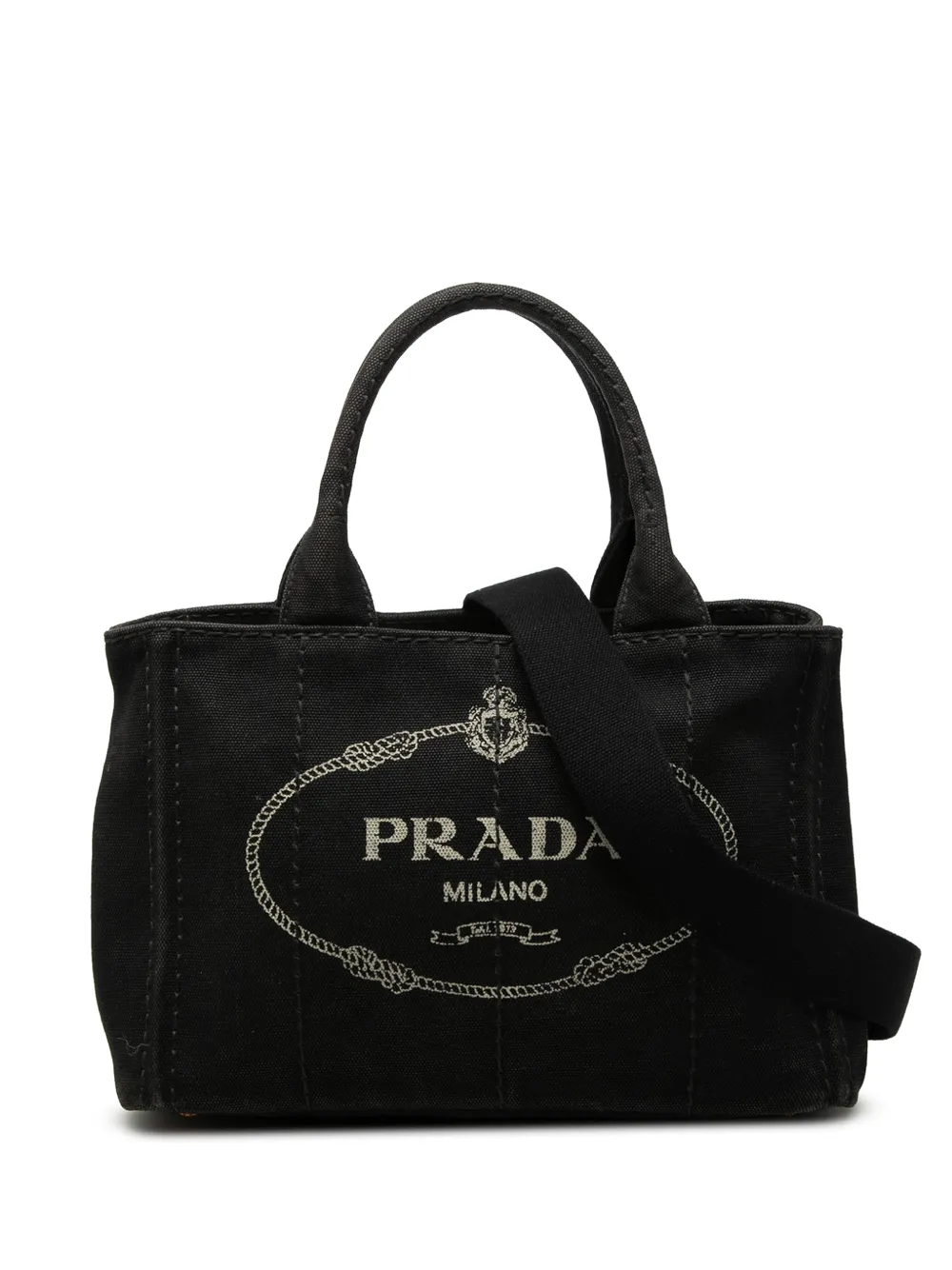 Pre-owned Prada 2013-2025 Small Canvas Canapa Logo Satchel In Black