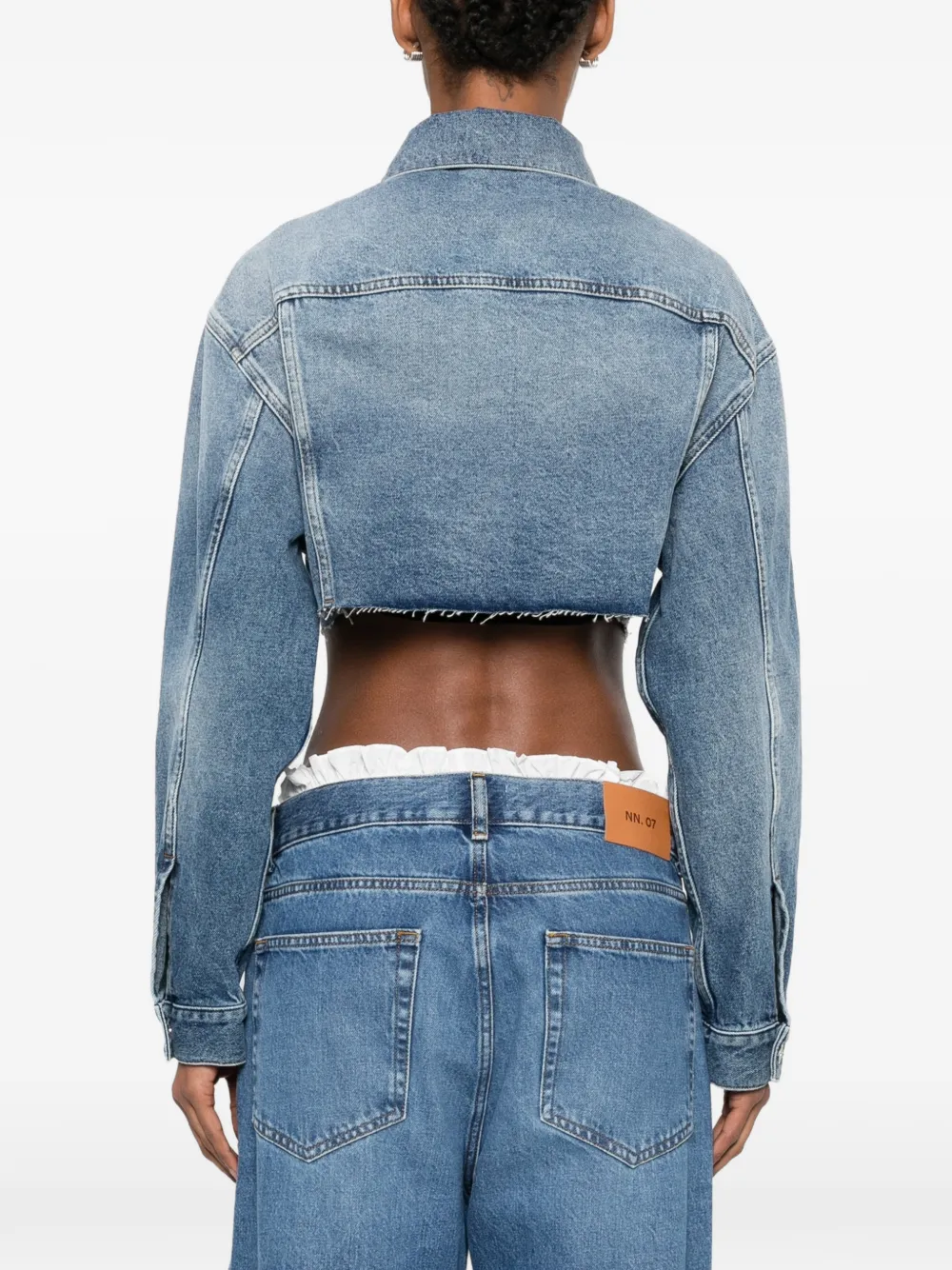 Miu Cropped spijkerjack met geborduurd logo Blauw