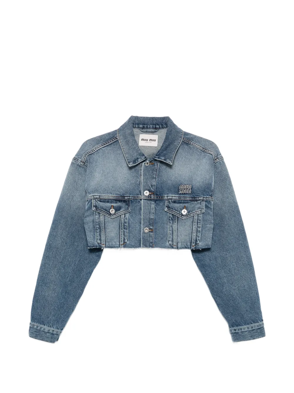 Miu Miu logo-embroidered cropped denim jacket - Blu