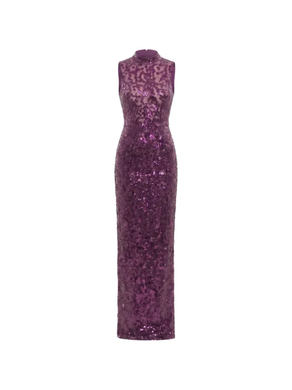purple sequin backless dress Saiid Kobeisy sequin-embroidered Maxi | dark blue prom dresses white party outfits Size:4T an ideal choice for