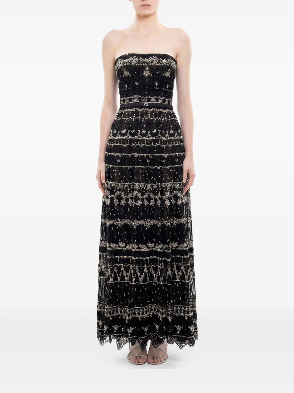 Saiid Kobeisy Strapless maxi-jurk van tule met kralen Zwart