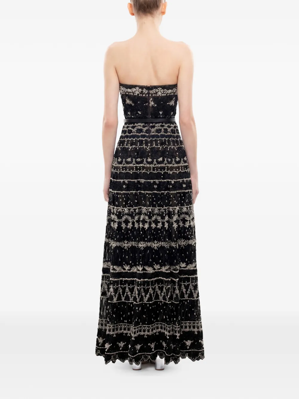 Saiid Kobeisy Strapless maxi-jurk van tule met kralen Zwart