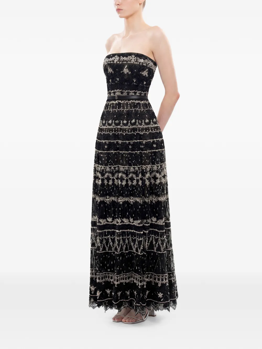 Saiid Kobeisy Strapless maxi-jurk van tule met kralen Zwart