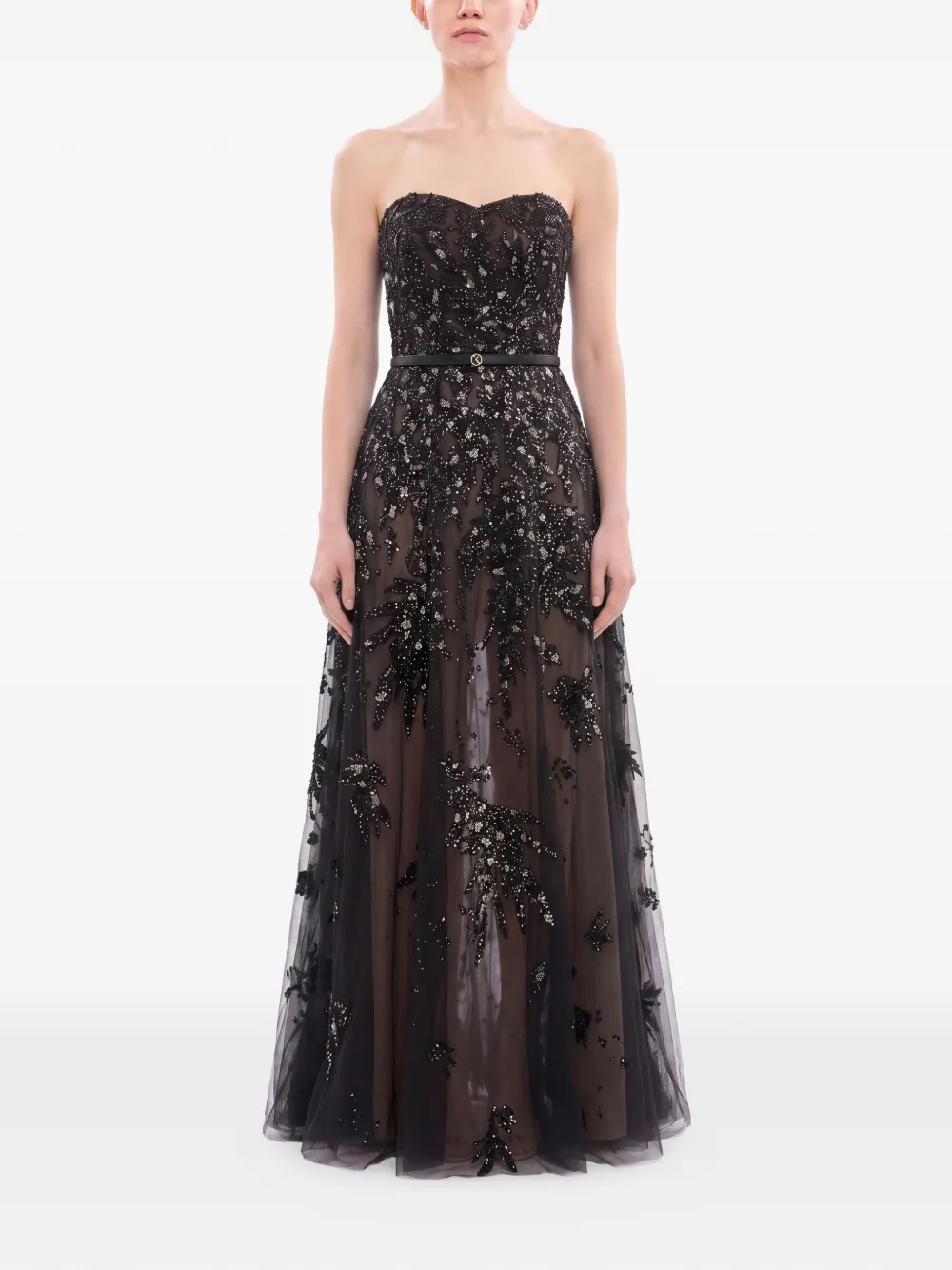 Saiid Kobeisy Strapless maxi-avondjurk met pailletten Zwart
