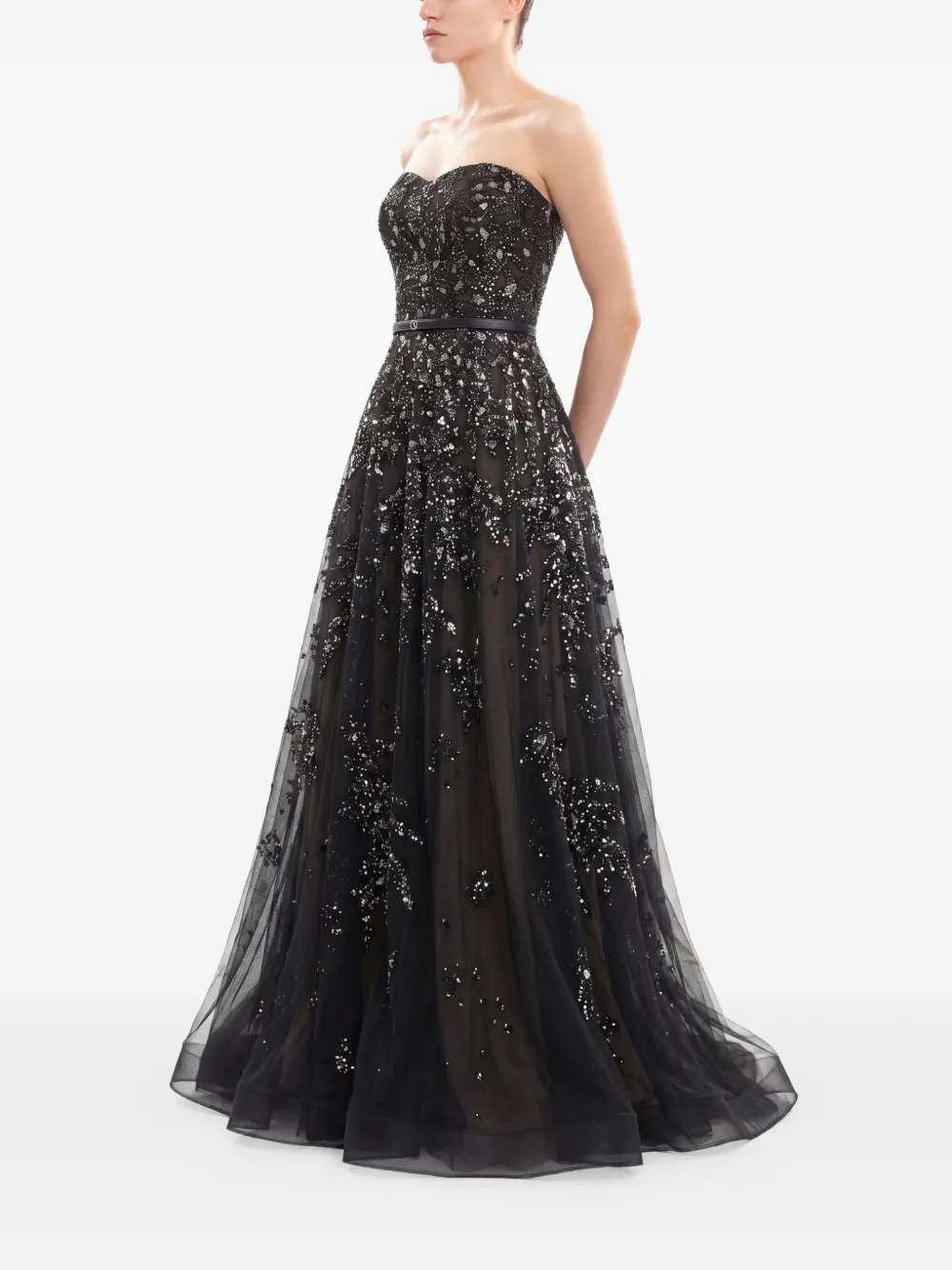 Saiid Kobeisy Strapless maxi-avondjurk met pailletten Zwart