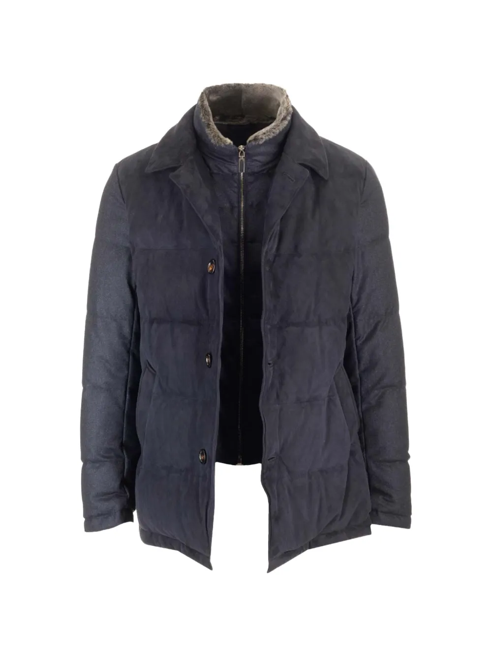 Al Duca D’Aosta 1902 shearling-collar suede-panel padded jacket - Blu