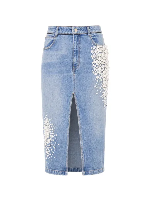 Hellessy faux-pearl embellished denim midi skirt
