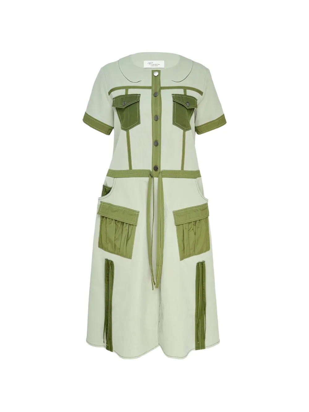 CAROLINE HU Peter Pan panelled collar midi dress - Green