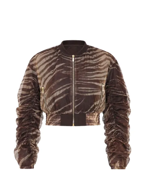 Just Cavalli zebra-print ruched-sleeve zip-up jacket