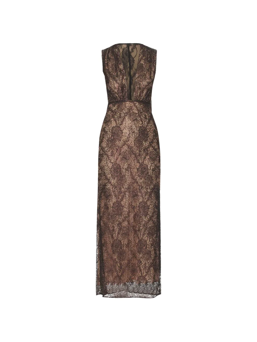 Aknvas floral-lace sequin-embellished maxi dress - Brown