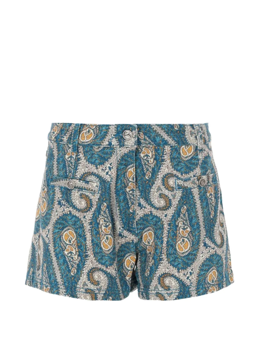 Etro Paisley-print Denim Shorts In Blue