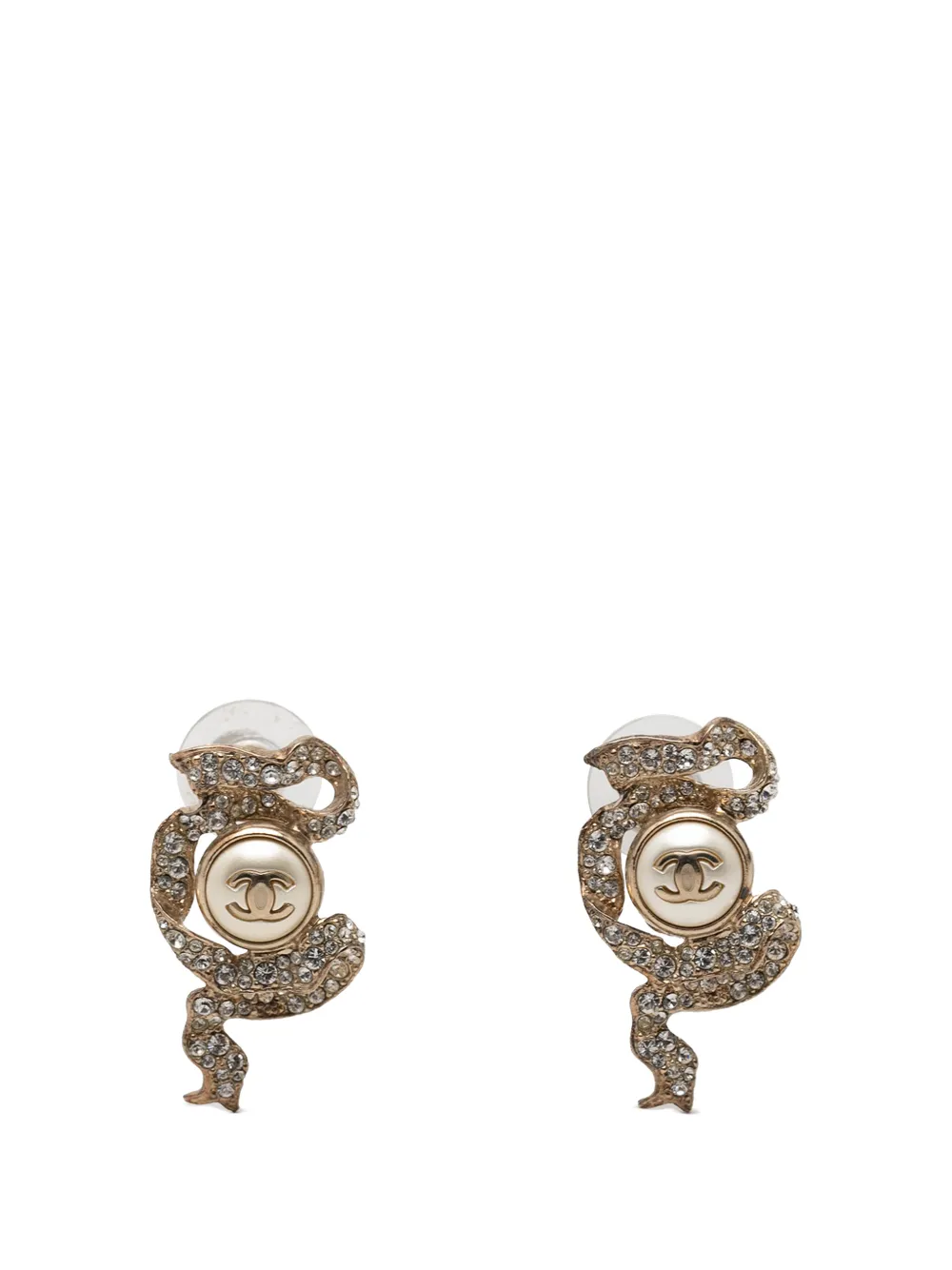 CHANEL Pre-Owned 2018 CC Gold Plated Faux Pearl & Strass Ribbon Push Back Earrings costume earrings