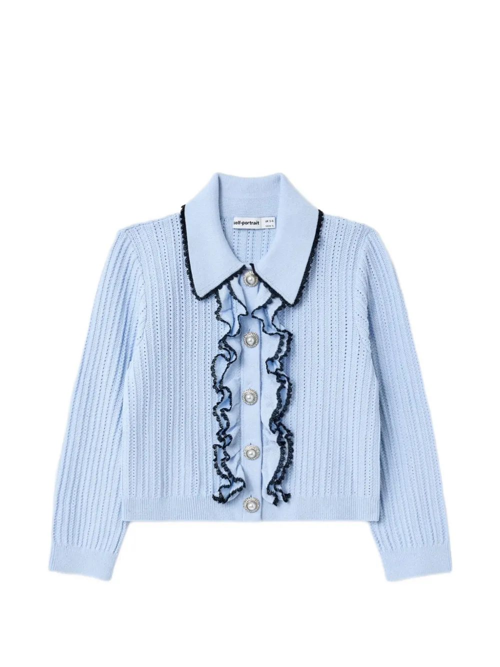 Self-Portrait Kids cardigan en maille pointelle à volants - Bleu
