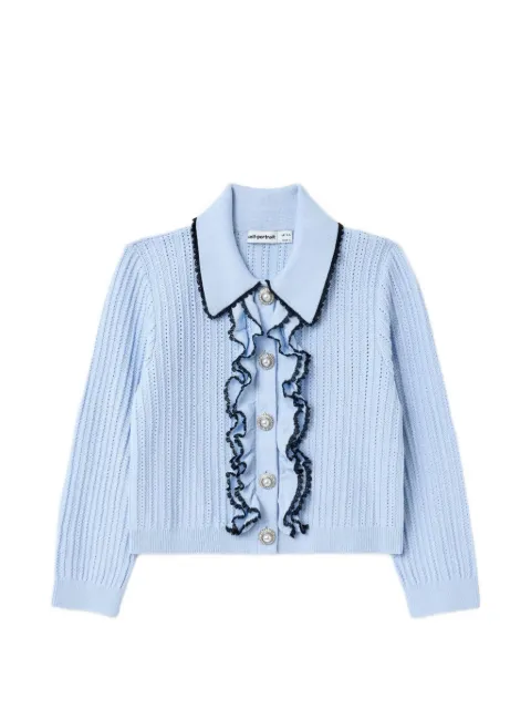 Self-Portrait Kids ruffled pointelle-knit cardigan