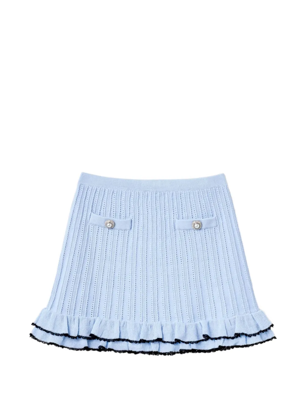 Self-Portrait Kids ruffled pointelle-knit skirt Blauw