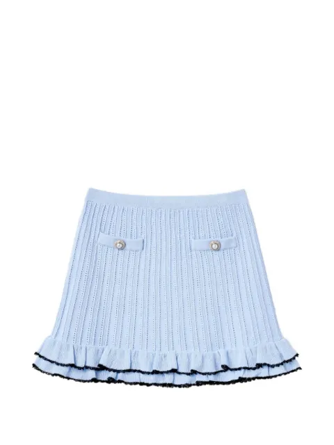 Self-Portrait Kids ruffled pointelle-knit skirt