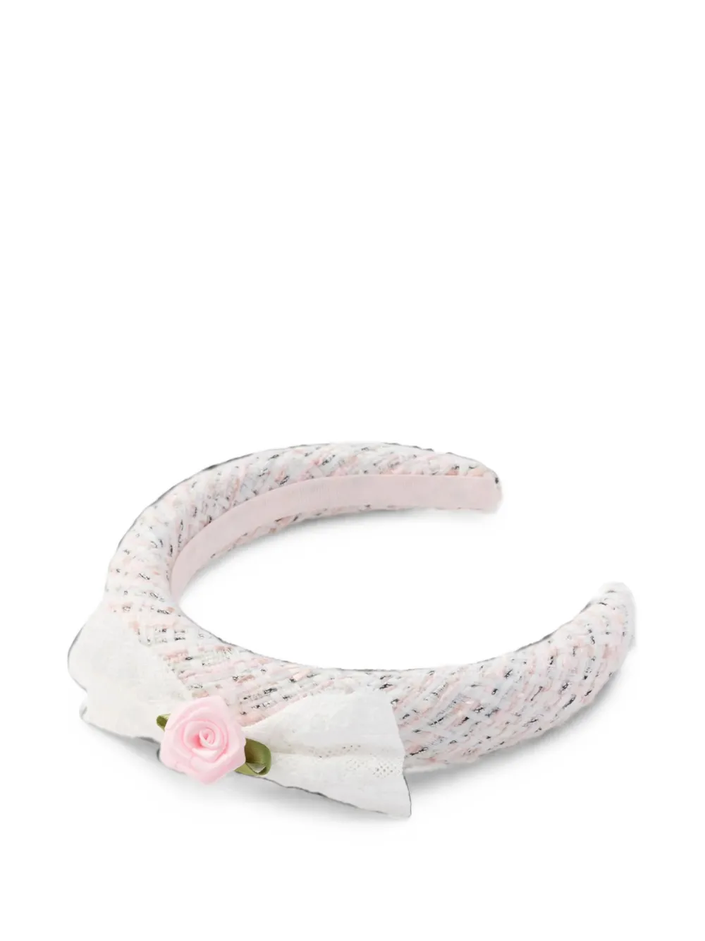 Self-Portrait Kids Bouclé haarband met bloemendetail Wit