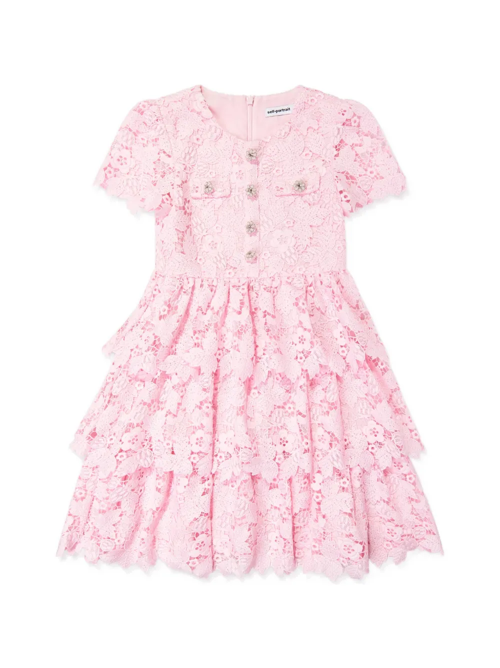 Self-Portrait Kids lace short-sleeve dress - Rosa