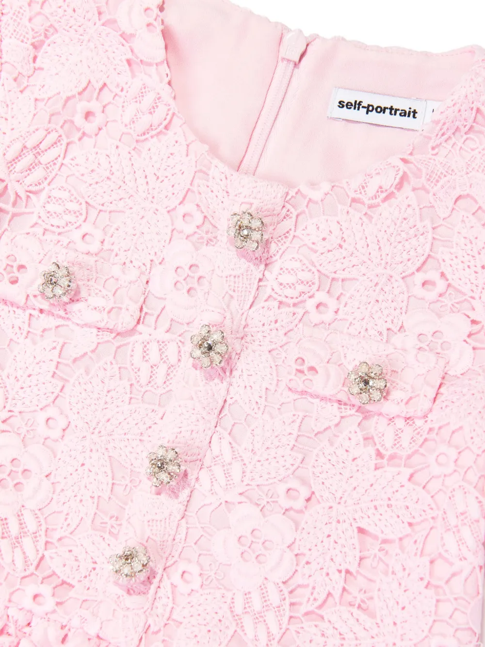 Self-Portrait Kids lace short-sleeve dress Roze