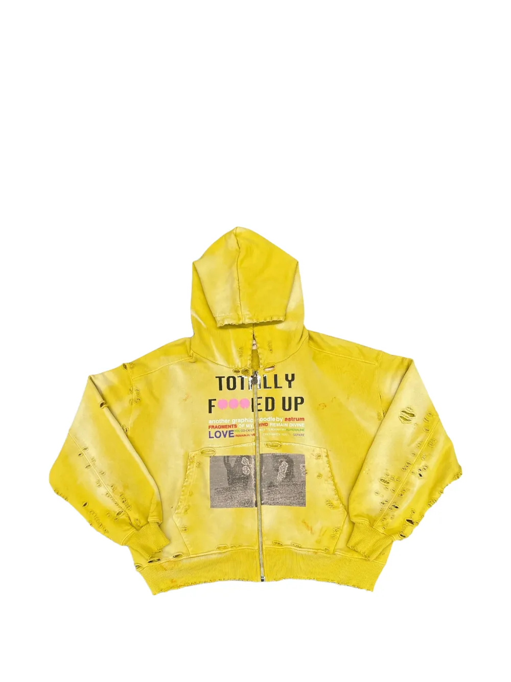 astrum distressed graphic-print hoodie - Yellow