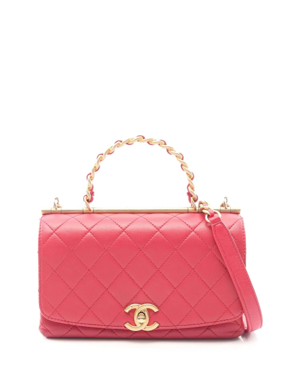 Pre-owned Chanel 2020 Medium Quilted Lambskin La Parisienne Flap Satchel In Pink
