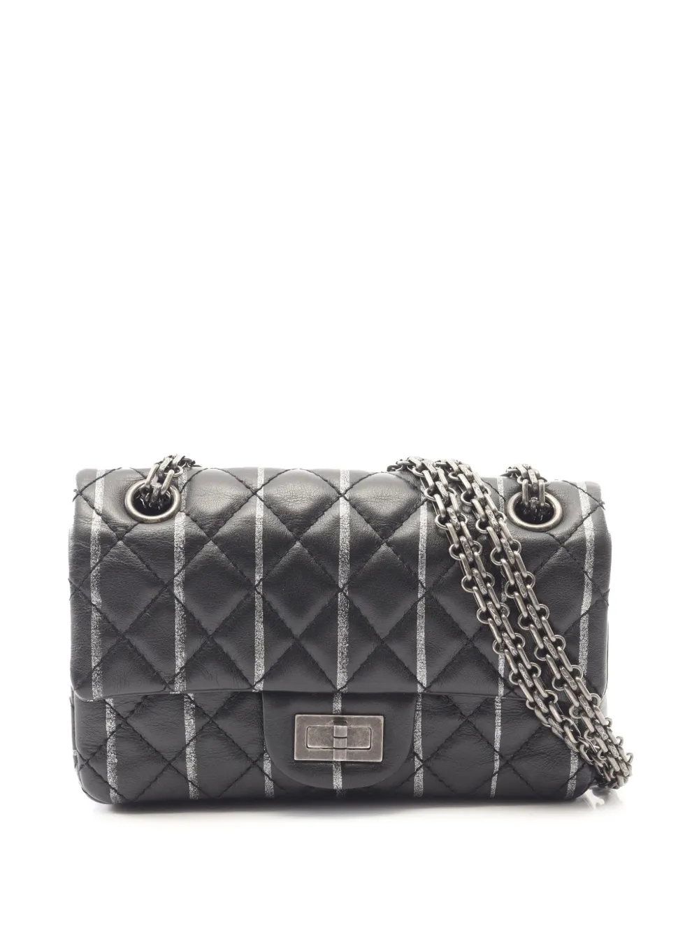 CHANEL Pre-Owned 2019 Mini Reissue 2.55 Lambskin Striped Single Flap crossbody bag - Nero