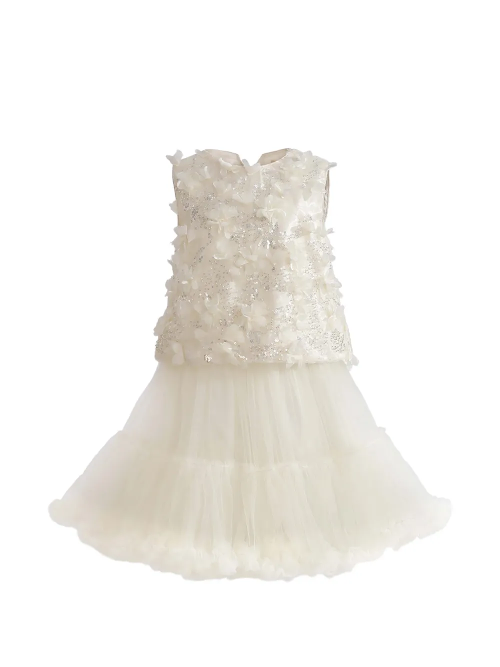 Tulleen Amorette floral-appliqué top and dress set - Bianco